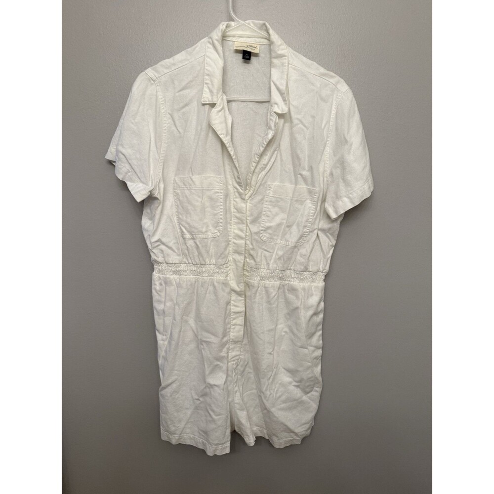 Universal Thread Womens XL white Linen Blend Button Up Collared Romper